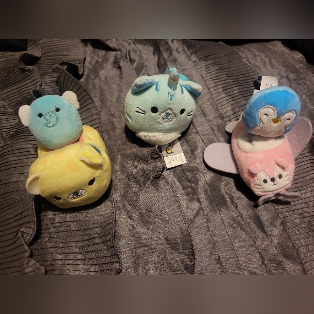 2 Squishmallow minis with vehicle and 1 Mini Keychain